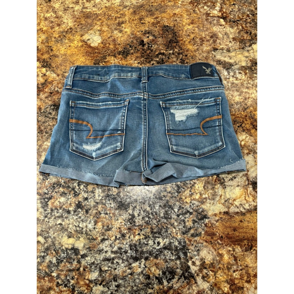 American Eagle “Super Low Shortie” Distressed Denim Shorts - Picture 2 of 7